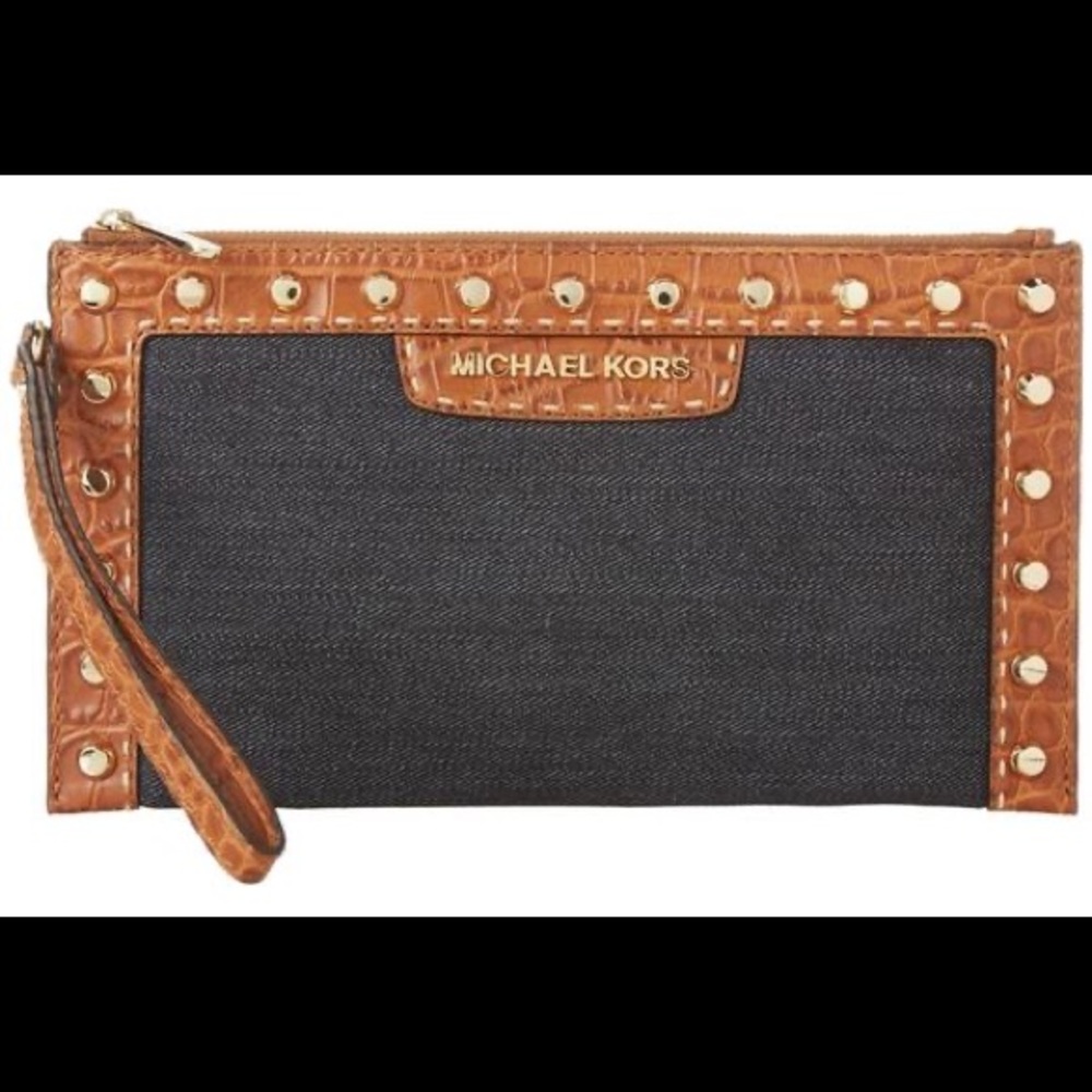 Michael Kors Selma Pick Stitch Denim Clutch